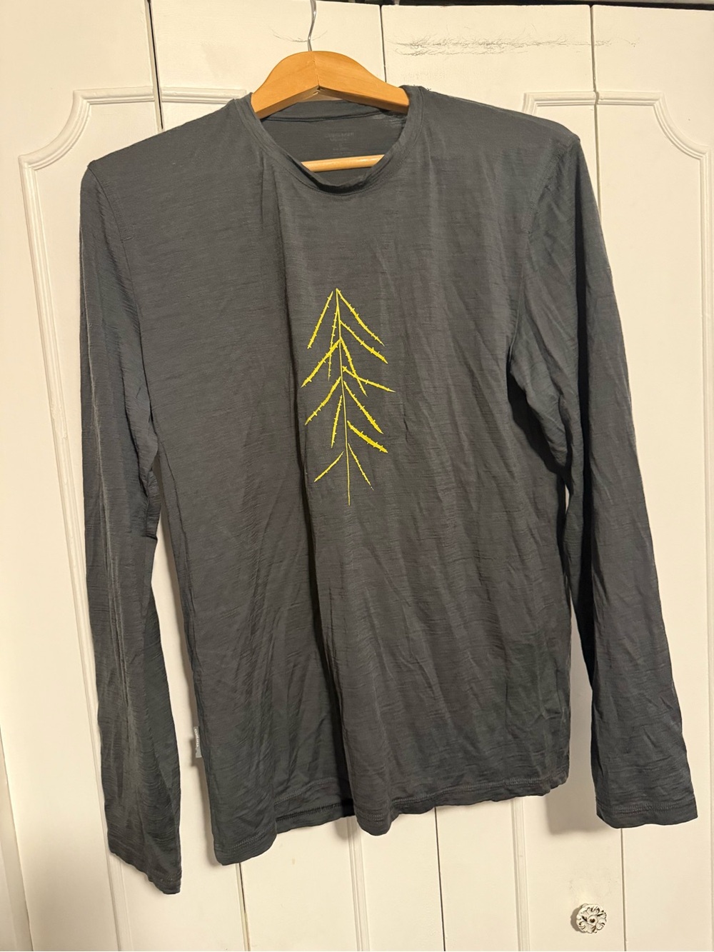Icebreaker Long Sleeve Gray Tee with Yellow Tree Graphic